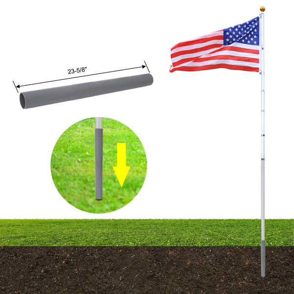 English Elm 25ft Telescoping Aluminum Flagpole Kit Heavy Duty Inground Pole with Rotating Clips W465P153952