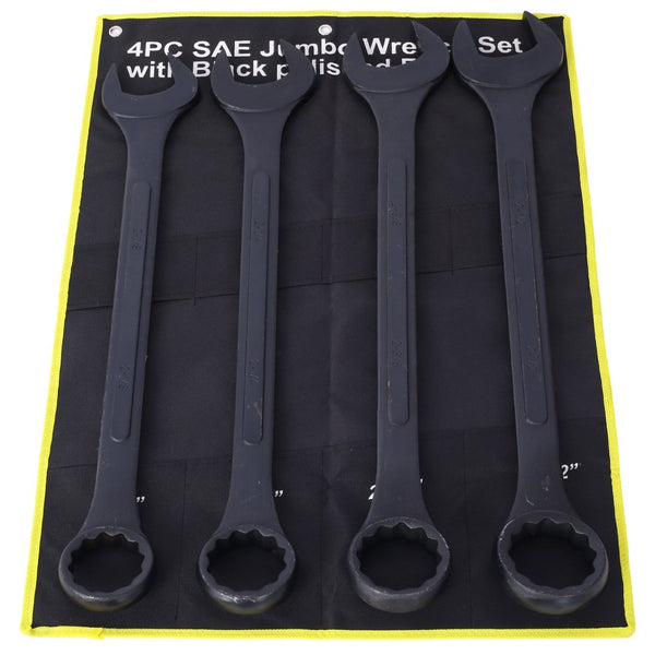 English Elm Sae Jumbo 4 Piece Carbon Steel Combination Wrench Set with Black Oxide Corrosion Guard W465P154057