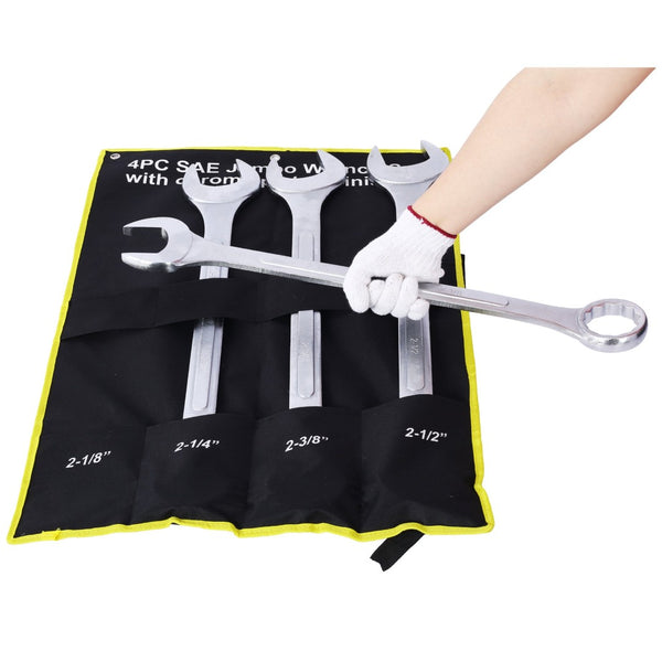 English Elm Sae Jumbo Combination Wrench Set 4 Piece Chrome Plated Carbon Steel with Storage Bag W465P154058