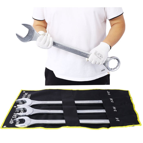 English Elm Sae Jumbo Combination Wrench Set 4 Piece Chrome Plated Carbon Steel with Storage Bag W465P154058