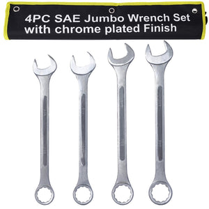 English Elm Sae Jumbo Combination Wrench Set 4 Piece Chrome Plated Carbon Steel with Storage Bag W465P154058