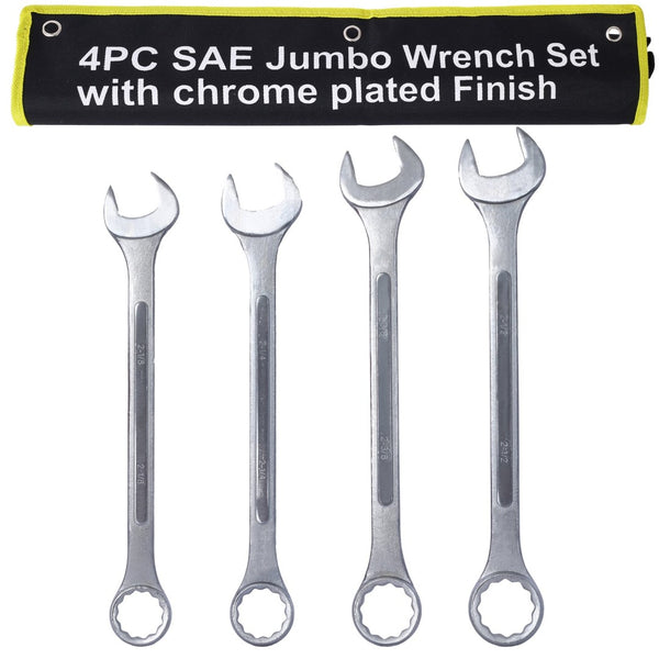 English Elm Sae Jumbo Combination Wrench Set 4 Piece Chrome Plated Carbon Steel with Storage Bag W465P154058