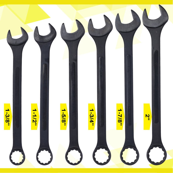 English Elm Jumbo Combination Wrench Set 6 Piece Carbon Steel Black Oxide Heavy Equipment Sae SAE W465P154061