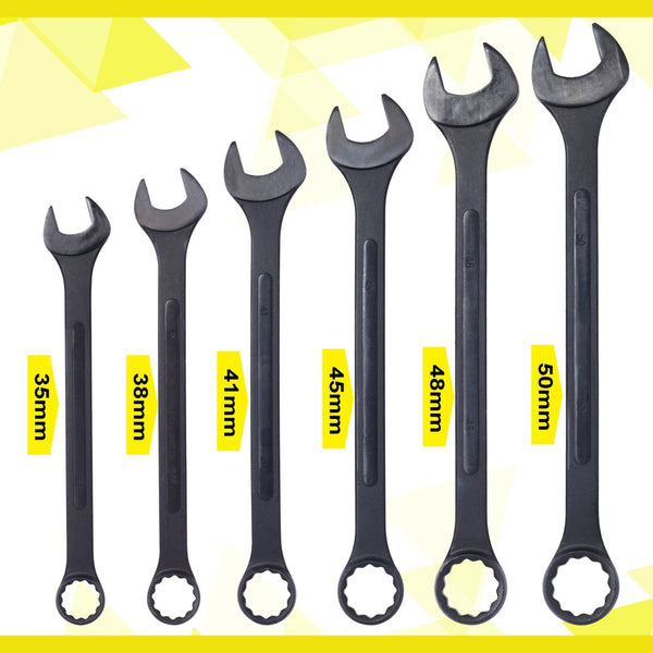 English Elm Jumbo Combination Wrench Set 6 Piece Carbon Steel Black Oxide Heavy Equipment Sae Metric W465P154062