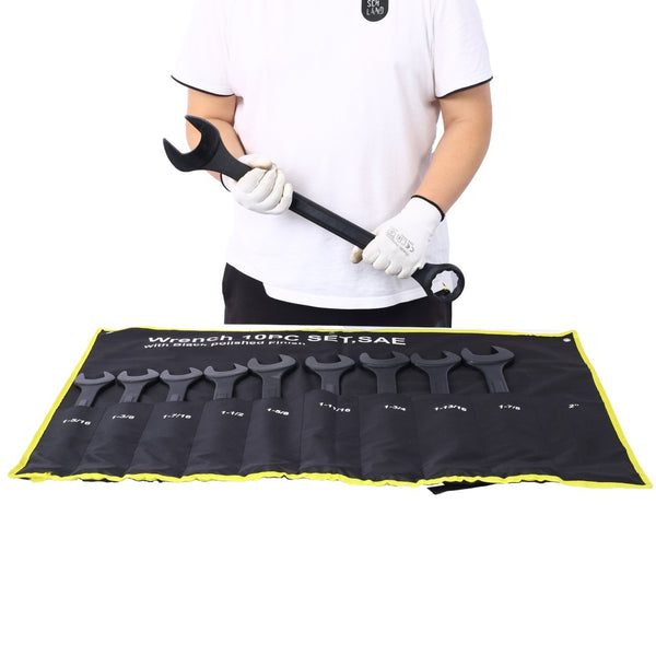 English Elm Sae Jumbo Combination Wrench Set 10 Piece Black Oxide Carbon Steel with Storage Pouch W465P154065
