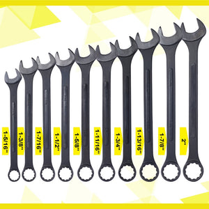 English Elm Sae Jumbo Combination Wrench Set 10 Piece Black Oxide Carbon Steel with Storage Pouch W465P154065