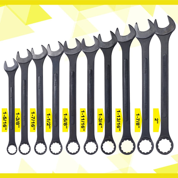 English Elm Sae Jumbo Combination Wrench Set 10 Piece Black Oxide Carbon Steel with Storage Pouch W465P154065