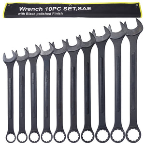 English Elm Sae Jumbo Combination Wrench Set 10 Piece Black Oxide Carbon Steel with Storage Pouch W465P154065
