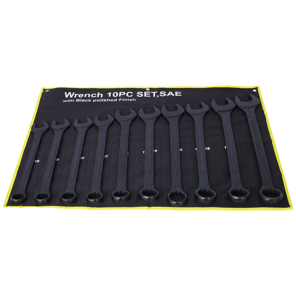 English Elm Sae Jumbo Combination Wrench Set 10 Piece Black Oxide Carbon Steel with Storage Pouch W465P154065