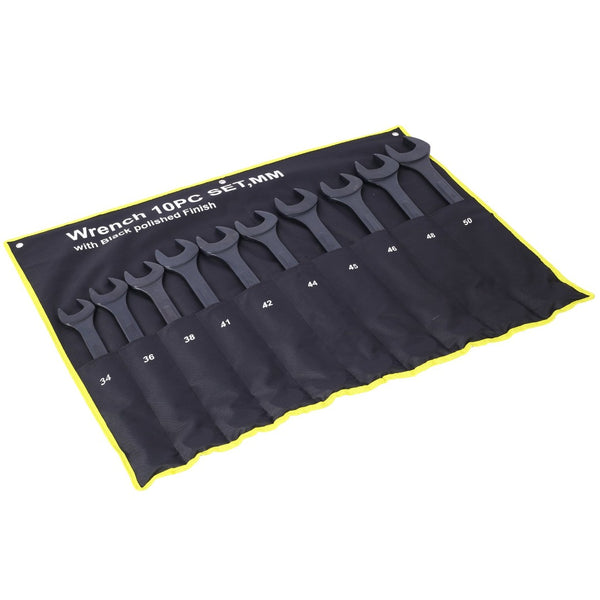 English Elm Metric Jumbo Combination Wrench Set 10 Piece Carbon Steel Black Oxide with Storage Pouch W465P154067