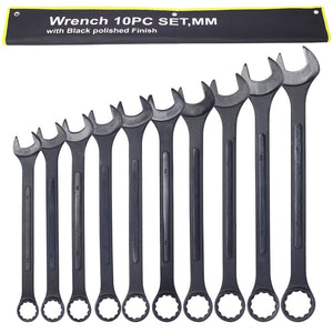 English Elm Metric Jumbo Combination Wrench Set 10 Piece Carbon Steel Black Oxide with Storage Pouch W465P154067
