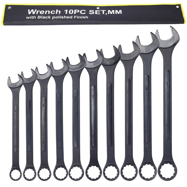 English Elm Metric Jumbo Combination Wrench Set 10 Piece Carbon Steel Black Oxide with Storage Pouch W465P154067