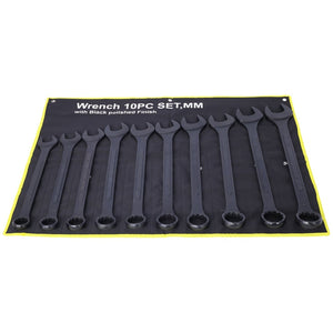 English Elm Metric Jumbo Combination Wrench Set 10 Piece Carbon Steel Black Oxide with Storage Pouch W465P154067