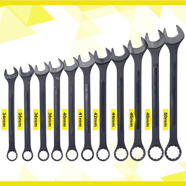 English Elm Jumbo Metric Combination Wrench Set 11 Piece Carbon Steel Black Oxide Heavy Duty W465P154070