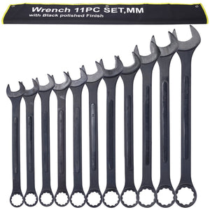 English Elm Jumbo Metric Combination Wrench Set 11 Piece Carbon Steel Black Oxide Heavy Duty W465P154070