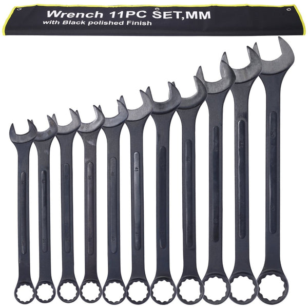 English Elm Jumbo Metric Combination Wrench Set 11 Piece Carbon Steel Black Oxide Heavy Duty W465P154070