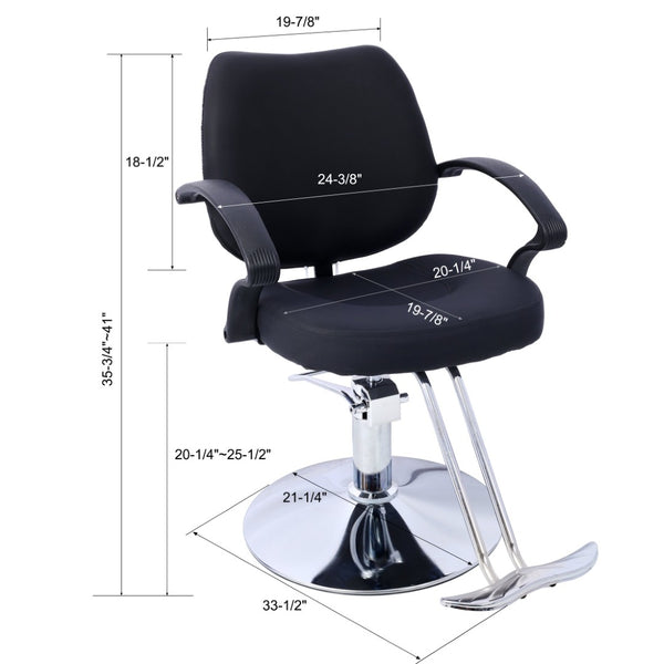 English Elm Hair Salon Barber Chair Heavy Duty Hydraulic Pu Leather Swivel Styling Seat with Cape Black W465P156735