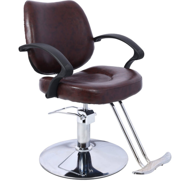 English Elm Hair Salon Barber Chair Heavy Duty Hydraulic Pu Leather Swivel Styling Seat with Cape Brown W465P156736