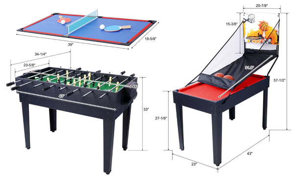 English Elm 5-in-1 Multi Game Table Billiards Foosball Hockey Ping Pong Basketball Arcade Fun Black W465P164155