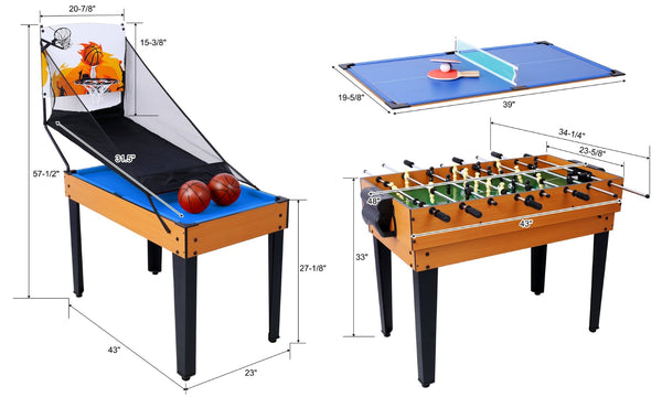 English Elm 5-in-1 Multi Game Table Billiards Foosball Hockey Ping Pong Basketball Rec Room Brown W465P164156
