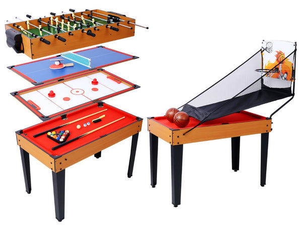 English Elm 5-in-1 Multi Game Table Billiards Foosball Hockey Ping Pong Basketball Arcade Fun Brown W465P164157