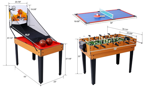English Elm 5-in-1 Multi Game Table Billiards Foosball Hockey Ping Pong Basketball Arcade Fun Brown W465P164157
