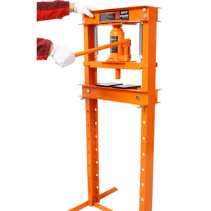 English Elm Hydraulic Shop Press 12 Ton H-frame Floor Mount Steel Garage Tool with Plates W465P165674