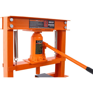 English Elm Hydraulic Shop Press 12 Ton H-frame Floor Mount Steel Garage Tool with Plates W465P165674