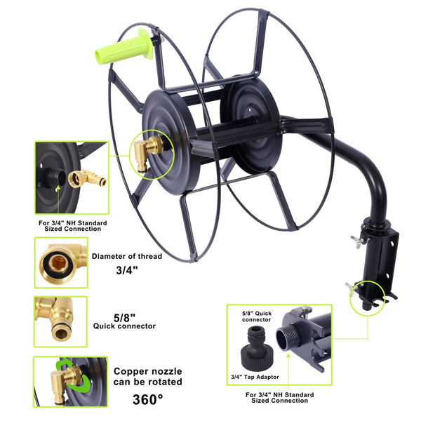 English Elm Swivel Wall Mount Hose Reel Heavy Duty Steel 180 Degree Pivot Outdoor Garden W465P168173