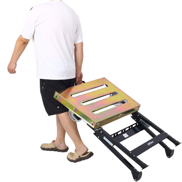 English Elm Welding Table Carbon Steel Adjustable Height Folding Workbench with Clamping Slots on Wheels W465P176028