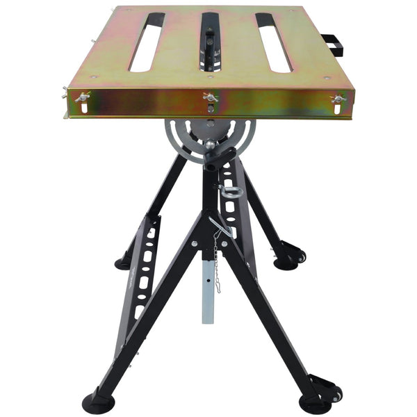 English Elm Welding Table Carbon Steel Adjustable Height Folding Workbench with Clamping Slots on Wheels W465P176028