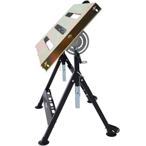 English Elm Welding Table Carbon Steel Adjustable Height Folding Workbench with Clamping Slots on Wheels W465P176028