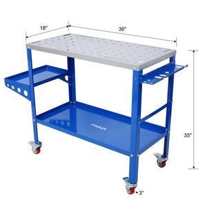 English Elm Welding Table Carbon Steel Work Bench with Fixture Holes Casters and Tool Slots W465P176039