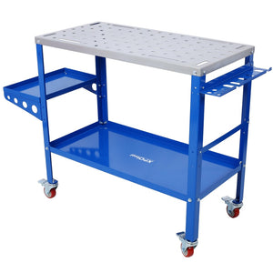English Elm Welding Table Carbon Steel Work Bench with Fixture Holes Casters and Tool Slots W465P176039