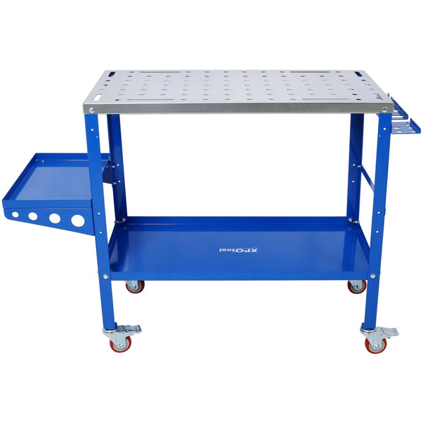 English Elm Welding Table Carbon Steel Work Bench with Fixture Holes Casters and Tool Slots W465P176039