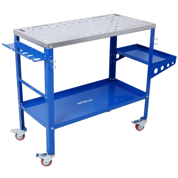 English Elm Welding Table Carbon Steel Work Bench with Fixture Holes Casters and Tool Slots W465P176039