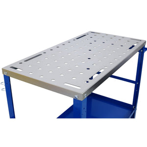 English Elm Welding Table Carbon Steel Work Bench with Fixture Holes Casters and Tool Slots W465P176039