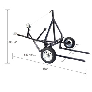 English Elm Adjustable Round Bale Mover Trailer for Atv Utv Truck with Winch 1500lb Capacity W465P187106