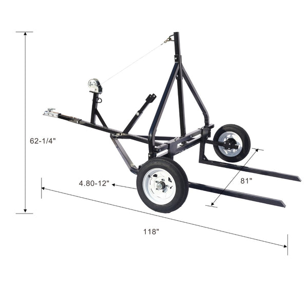 English Elm Adjustable Round Bale Mover Trailer for Atv Utv Truck with Winch 1500lb Capacity W465P187106