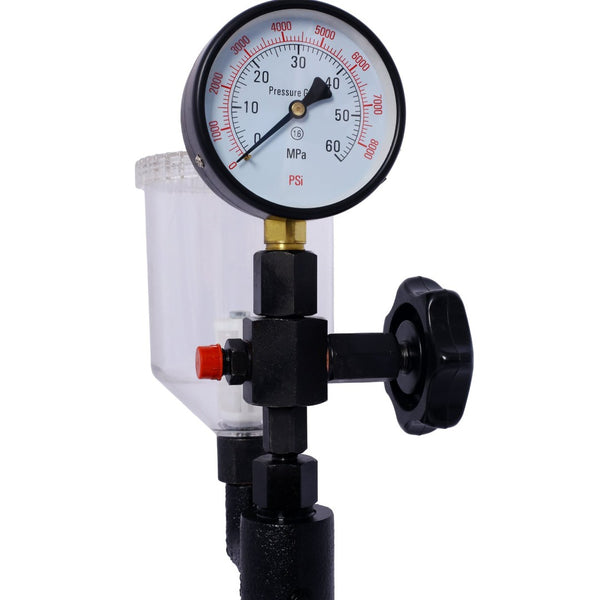 English Elm 600bar Cast Iron Diesel Injector Pop Tester with Dual Gauge and Hand Wheel Control W465P187130