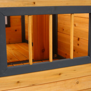 English Elm Wooden Double Compartment Dog Kennel Elevated Porch Weatherproof Shelter Two Pets W465P189954