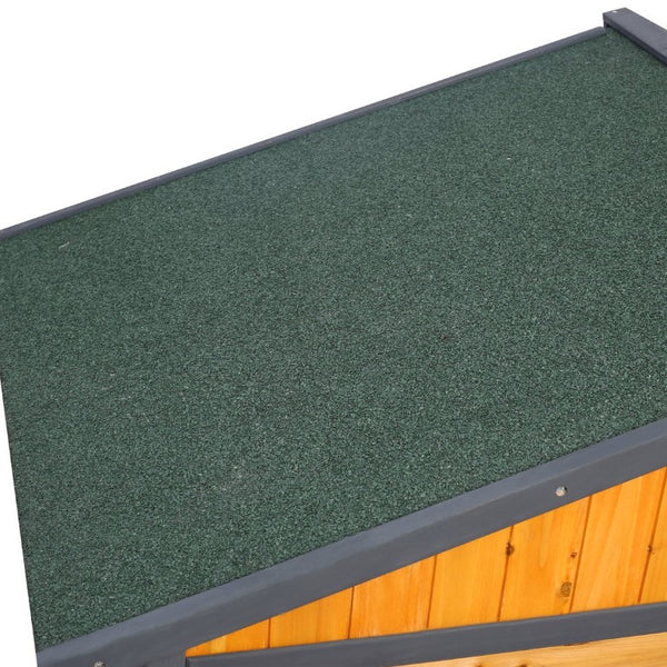 English Elm Wooden Double Compartment Dog Kennel Elevated Porch Weatherproof Shelter Two Pets W465P189954
