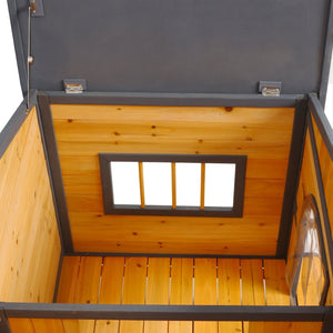 English Elm Wooden Double Compartment Dog Kennel Elevated Porch Weatherproof Shelter Two Pets W465P189954