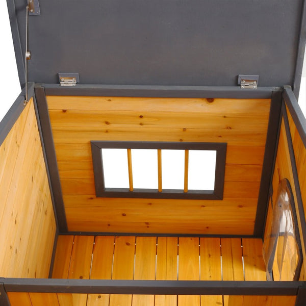 English Elm Wooden Double Compartment Dog Kennel Elevated Porch Weatherproof Shelter Two Pets W465P189954