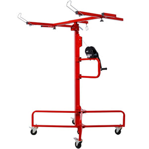 English Elm Drywall Panel Lift Hoist 13 Ft Solo Steel Cable Pulley System with Locking Casters Red W465P189984