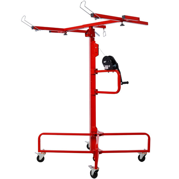 English Elm Drywall Panel Lift Hoist 13 Ft Solo Steel Cable Pulley System with Locking Casters Red W465P189984
