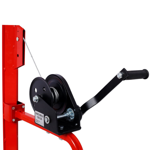 English Elm Drywall Panel Lift Hoist 13 Ft Solo Steel Cable Pulley System with Locking Casters Red W465P189984