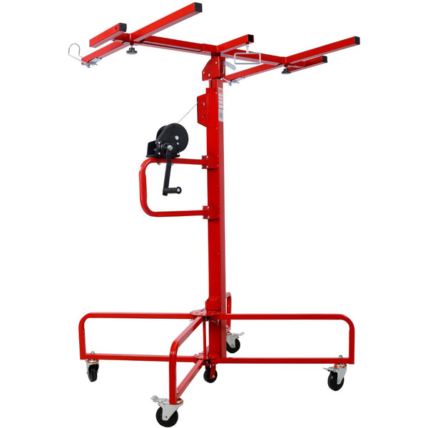 English Elm Drywall Panel Lift Hoist 13 Ft Solo Steel Cable Pulley System with Locking Casters Red W465P189984