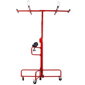 English Elm Drywall Panel Lift Hoist 13 Ft Solo Steel Cable Pulley System with Locking Casters Red W465P189984