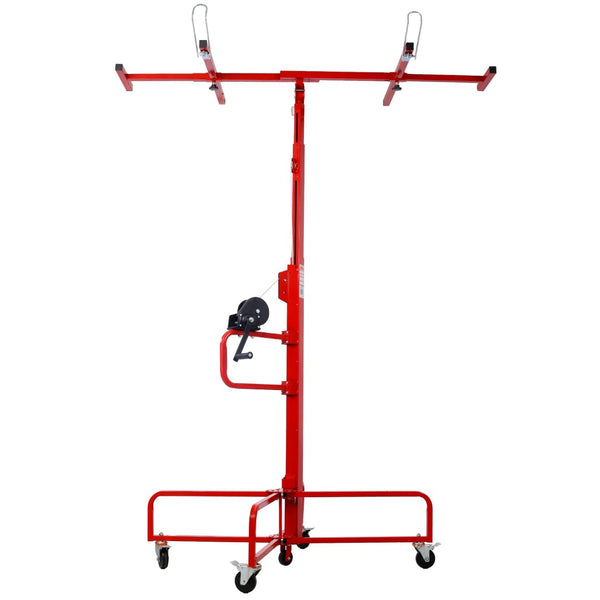 English Elm Drywall Panel Lift Hoist 13 Ft Solo Steel Cable Pulley System with Locking Casters Red W465P189984